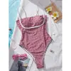 2027 comércio exterior transfronteiriço europeu e americano novo maiô xadrez sexy de peça única para mulheres com alças ajustáveis, traje de banho para férias na praia