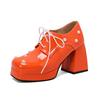 Wish comercio exterior transfronterizo zapatos de mujer talla grande remache punta redonda impermeable plataforma con cordones capa simple zapatos tacón alto tacón grueso zapatos de caña baja mujer