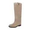 Botas de Caballero de Cuero de Vaca para Mujer, Botas Largas de Caña Ancha de Caña Alta, Nuevas Botas de Caña Alta con Punta Redonda y Tacón Medio para Otoño-Invierno, de Poner