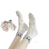 Calcetines acanalados de alta calidad para mujer, adecuados para primavera y otoño, se pueden usar doblados o rectos, calcetines de algodón de media caña con dibujos animados, calcetines holgados para colegialas