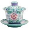 Gaiwan Sancai Vintage de Alto Brilho com Esmalte Completo Queimado a Lenha com o Sutra do Coração de Dez Mil Budas, Conjunto de Chá Kung Fu Tigela de Chá Flutuante Cerâmica