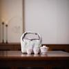 Juego de té de kung fu de cerámica portátil de viaje con tapa, cuenco, dos tazas, pintado a mano, color rosa bajo cubierta, bolsa de almacenamiento para taza de té