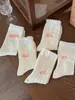 Meias jacquard caneladas branco-leite de comprimento médio para mulheres, primavera/outono, respiráveis, absorventes de suor, estilo balé, Lolita japonesa, meias largas.