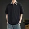Camiseta de manga corta de retazos a cuadros de verano para hombre, top versátil de jacquard de manga media de corte holgado de moda para hombre