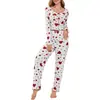 Pijama Europeo y Americano Nuevo Conjunto de Dos Piezas para Mujer Venta Caliente Transfronteriza de Amazon Estampado de Corazones Manga Larga Pantalón Largo Ropa de Casa Europea y Americana