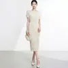 Roupas Femininas de Alta Qualidade Nanyou Vestido Plissado Feminino Verão Toque de Alta Qualidade Cor Sólida Gola Redonda Manga Curta Solto Temperamento Versátil Saia