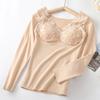 Nuevo Top Cálido de Encaje de Terciopelo Diosa Copo de Nieve Pelo Cepillado Almohadilla Tropical en el Pecho Alta Elasticidad Camiseta Base Ajustada Ropa Interior