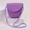 Bolsa de Palha Tecida de Verão com Tampa, Mini Carteira Transversal Infantil, Bolsa Fofa para Férias na Praia à Beira-Mar