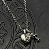 Collar Colgante Doble de Plata Tailandesa Retro Cruz Pequeña Corazón de Melocotón Cadena para Suéter Joyería de Alto Nivel Otoño e Invierno