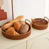 Cesta de Almacenamiento Tejida de Mimbre Sintético Organizador de Artículos Varios de Escritorio Bandeja para Snacks Cesta de Almacenamiento Bandeja de Almacenamiento para Frutas Pasteles Pan
