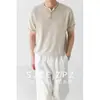 Camiseta de Punto de Manga Corta para Hombre, Falso Dos Piezas, Patchwork, Cuello Redondo, Cuello Henley, Estilo Old Money, Seda Artificial, Verano, Venta al por Mayor de Fábrica Transfronteriza