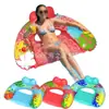 Silla Inflable para Piscina de Adultos con Portavasos y Reposacabezas, Tumbona Acuática con Estampado de Hojas Tropicales para Diversión en Piscina y Playa