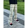 Calça xadrez damasco estilo americano cross-border cleanfit para homens, nova calça de perna reta relaxada de verão, calça esportiva para fitness