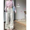 Jeans Estilo Americano de Calle con Estampado de Oso Blanco para Mujer, Diseño de Primavera y Verano, Nicho, Pierna Recta, Pantalones de Pierna Ancha