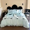 Conjunto de Cuatro Piezas Estilo Princesa con Ribete de Encaje de Algodón Nube Estilo Francés, Funda Nórdica de Algodón Grado A Estilo Femenino, Sábana Plana, Sábana Ajustable