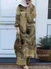 Moda Feminina Estampada Lapela Manga Bufante Camisa Cardigã Vestido Calças Conjunto de Duas Peças