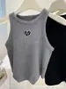 Dopamine Ropa de Verano Camisola de Punto Bordada Americana para Mujer Ajustada Adelgazante Corta Irregular