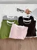 Camiseta de Manga Corta con Cuello Redondo, Falsa de Dos Piezas, de Tencel y Lana, con Capa Base Interior, Top de Hombro Normal de Lyocell para Mujer, Falsa de Dos Piezas