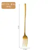 Aço Inoxidável 304 Hashi Coreano Faca Garfo Colher Dourada Cabo Longo Doméstico Comer Colher de Sobremesa Comida Ocidental Faca de Bife Talheres