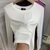 Camiseta de Manga Larga Básica Talla Grande para Mujer, Color Sólido Versátil Ajustada Elástica de Punto Acanalado para Usar en Otoño