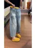 Jeans Rasgado de Cintura Alta Novo de Verão 2026 para Mulheres, Modelagem Solta, Emagrecimento, Calças Harem Cenoura Cropped