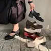 Zapatos Mary Jane Lavados en Color de Cuero Genuino para Mujer, Zapatos de Tacón Grueso de una Sola Hebilla, Nuevo Estilo de Principios de Primavera, Puntera Cuadrada de Piel de Vaca, Zapatos de una Hebilla de Boca Baja para Mujer