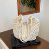 Bolsa de Tricô Vazada de Grande Capacidade para Mulheres Verão 2025 Nova Bolsa de Ombro Tecida Bolsa de Praia para Férias na Beira-Mar