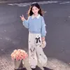 Conjunto de Duas Peças Tendência para Meninas 2026 Primavera e Outono: Novo Top com Laço de Design Único e Calça Longa Casual
