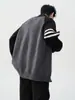 Novo Cardigan de Tricô Versátil e Pesado para Homens e Mulheres, Caimento Solto com Color-Blocking e Gola Alta com Zíper, Jaqueta Suéter para Outono e Inverno