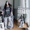 Conjunto de Verão para Meninas 2025 Nova Moda Meninas Americano Listrado Manga Curta Perna Larga Calças Garça Conjunto Transfronteiriço de Duas Peças