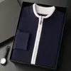 Suéter de cachemira grueso de lujo para hombre, chaqueta de punto casual de negocios con bloques de color y cárdigan de cuello alto