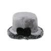 Otoño e Invierno 2025 Nuevo Estilo Pequeño Aroma Sombrero de Pescador Relleno Moda de Piel Sintética Cálido Engrosado Lazo Sombrero Cubeta Tendencia para Mujer