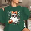 Moletom Transfronteiriço Halloween Fantasma Abóbora Morcego Estampado Pulôveres Feminino Tamanho Europeu