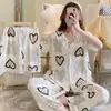 Conjunto Novo de Verão Hangtie de Três Peças Fino Doce Gola V Cardigã Solto Peça Externa Roupas de Casa Pijamas para Mulheres