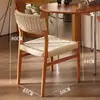 Silla de comedor vintage de diseño francés, de madera maciza y ratán, apilable, con respaldo tejido de cuerda, adecuada para dormitorio o como taburete de tocador