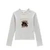 Camiseta Interior Negra de Algodón Puro de Manga Larga, Nuevo Estilo Primavera y Otoño, Diseño de Estampado de Dibujos Animados Americanos, Corte Ajustado, Top de Chica Popular