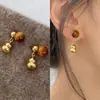 Pendientes de Plata con Baño de Oro Real, Aguja de Plata, Piedra de Ojo de Tigre Ovalada, Pendientes Retro de Nicho Maillard, Pendientes Elegantes de Alta Gama para Mujer