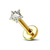 Stud para Labio Cuadrado con Forma de Corazón y Estrella de Cinco Puntas de Acero Inoxidable, Estilo Europeo y Americano, Anillo para Labio de Zirconia de Lujo Ligero, Joyería para Piercing con Diseño de Fondo Plano y Rosca Interna