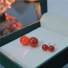 Pendientes elegantes antiguos retro de estilo nacional con cuentas de transferencia de plata S925 y diseño de minorías extranjeras con ágata roja de calcedonia roja natural