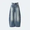 Jeans de Pierna Ancha Lavados con Costuras Vintage High Street para Mujer, Nuevo Diseño de Nicho para Primavera y Otoño, Pantalones Rectos Sueltos Curvos en Forma de Hoz
