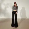 Jean de Pierna Ancha de Terciopelo Delgado Naranja Infantil # Tendencia de la Calle Alta Americana para Mujer, Corte Delgado, Temperamento Fluido, Pantalones Versátiles de Largo Completo