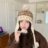 Gorro de Lã Fair Isle com Pompom Único Estilo Natalino para Mulheres, Chapéu Trapper Versátil à Prova de Frio para Viagens ao Ar Livre