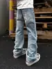 Marca de moda transfronteriza retro rasgados remaches modernos jeans de verano para hombre holgados estilo callejero pierna recta ancha hasta el suelo