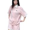 Conjunto deportivo informal de estilo universitario para mujer, conjunto de dos piezas de pantalones cortos holgados de manga corta estilo coreano de verano con estilo de sal de calle.