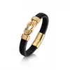 Pulseira Trançada de Couro com Aço Inoxidável Masculina, Pulseira Simples e Moderna, Fecho Magnético Personalizável, Pulseira de Luxo