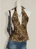 Amazon Europeo y Americano Transfronterizo Y2K Verano Nueva Moda Halter Retro Estampado de Leopardo Espalda Descubierta Chaleco de Moda Ropa de Mujer Al por Mayor