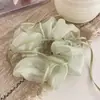 Goma para el pelo de malla azul suave estilo bosque con perlas artificiales, accesorio para el pelo con atmósfera dulce y de cuento de hadas primaveral