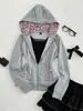 Chamarra con capucha de orejas de gato dulce y fresca transfronteriza para mujer, estampado de leopardo, color block, cárdigan con cremallera, estilo coreano, nicho, sudadera adelgazante