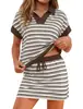 Comercio Exterior de Amazon Transfronterizo Europeo y Americano 2026 Camisa Polo Casual de Manga Corta con Cuello en V Rayas Falda Corta Ropa Deportiva con Pantalones Cortos