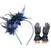 Set de Flor de Plumas para la Cabeza de Amazonia Accesorios para el Cabello de Flor en la Cabeza Diadema Guantes para Actuación en el Festival de Carreras de Caballos Fiesta Baile de Graduación Accesorios para la Cabeza